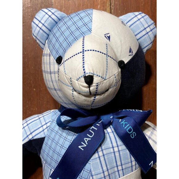 Nautica Kids Corduroy Patchwork Teddy Bear Stuffed Animal Plush Nursery Decor - Picture 2 of 8